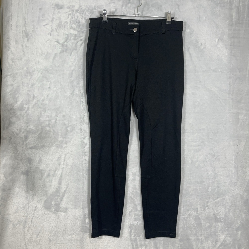 EILEEN FISHER Black Ankle Zip Pants S Stretch‎ Casual Pockets Button Front Comfy
